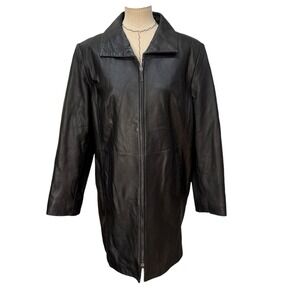 Jaclyn Smith Leather Jacket Black Front Zip Coat Women's Size XL Classic Blazer